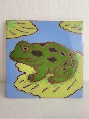 Vtg Besheer Art Tile Frog Ceramic Trivet/Wall, Hand Painted Enamel Glazes 6x6"
